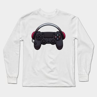 Video Game Controller With Headset Long Sleeve T-Shirt